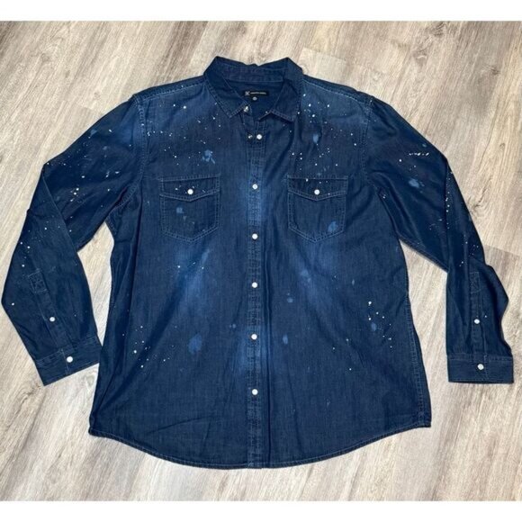 Shirt Men's dressy XXL INC. denim, buttondown shirt, pearl buttons, paint - Picture 1 of 8